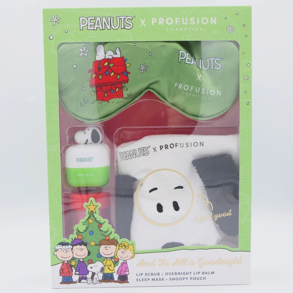 Peanuts x Profusion And To All a Goodnight Lip Scrub Lip Balm Sleep Mask & Pouch